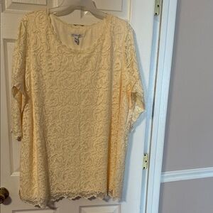 Isaac Mizrahi Live ladies Cream Lace Scoop Neck fully lined tunic; size: 3X